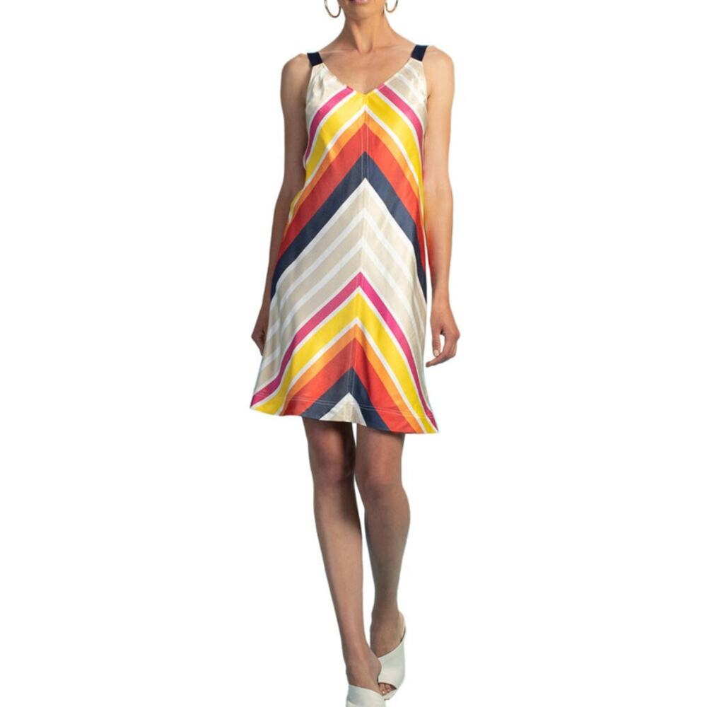 Trina Turk Dress Cayson Mini ALine Multi Color Chevron Small